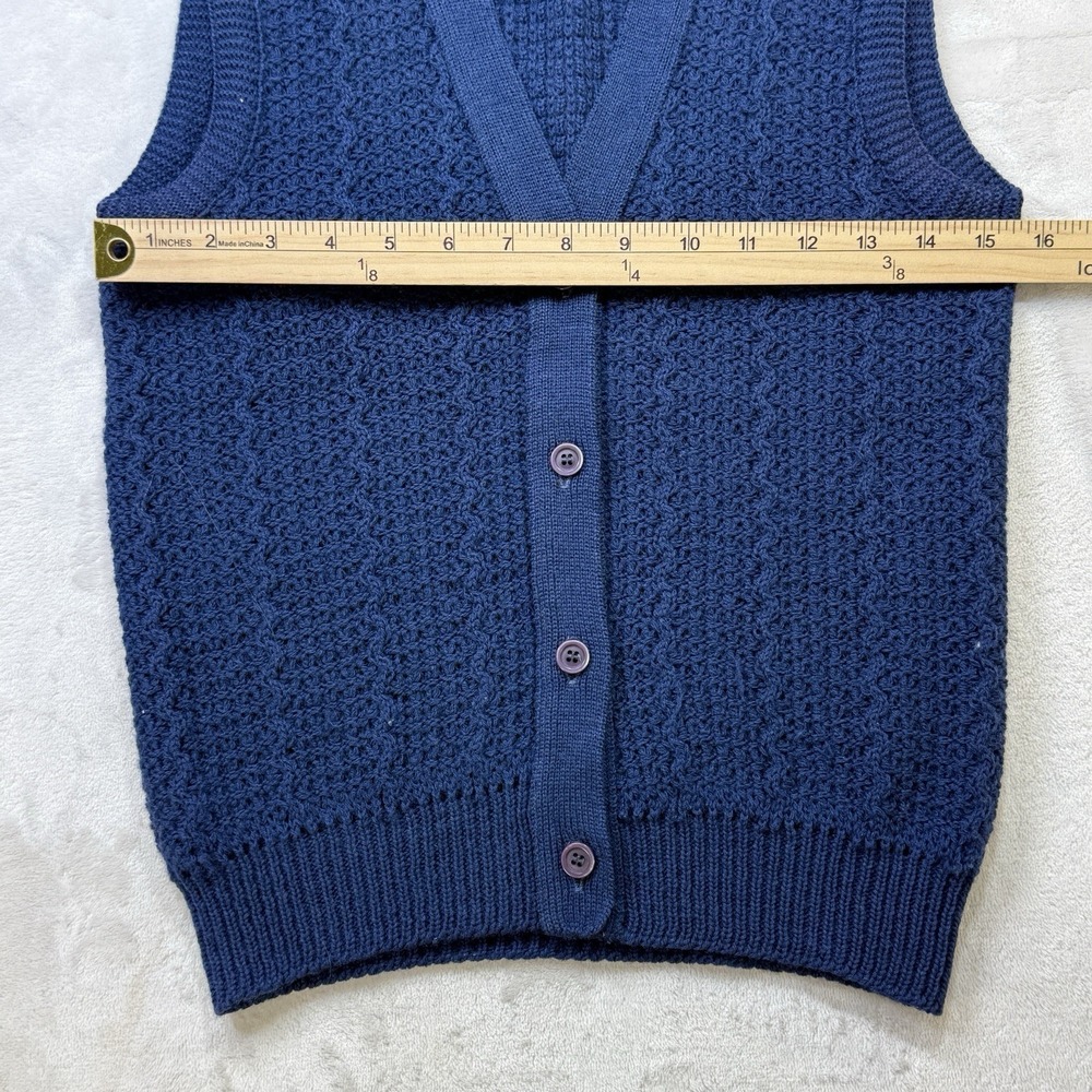 Vintage Pendleton Wool Cable Knit V-Neck Sweater Vest Navy Blue Mens Small 34 - Picture 6 of 9